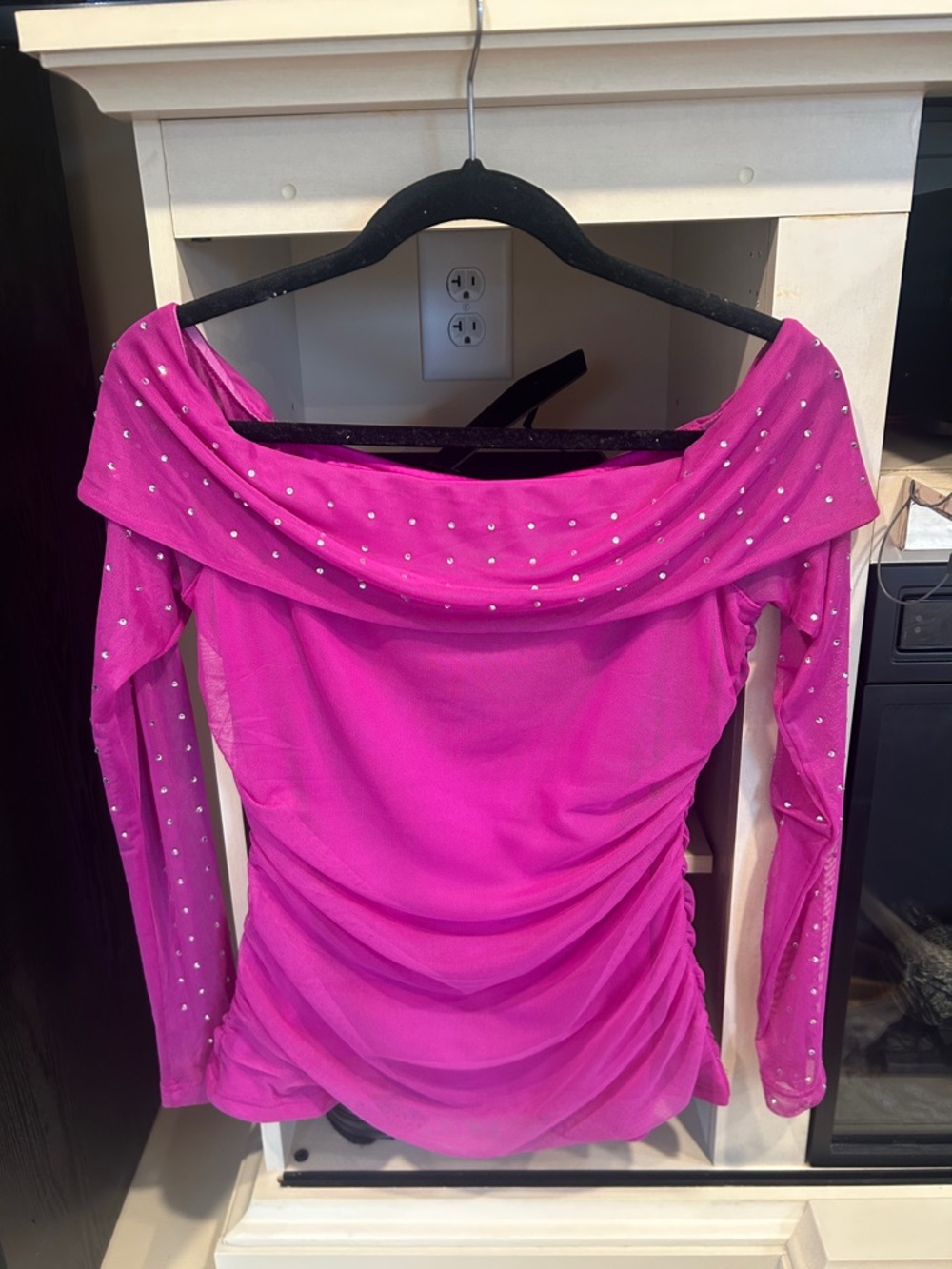 Boston Proper Fuchsia Rhinestone Off-Shoulder Top